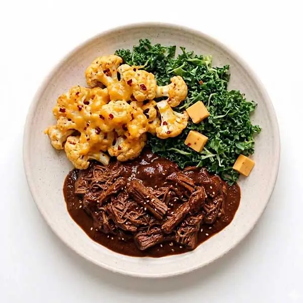 Mexican Mole Beef With Chili Cheddar Cauliflower & Kale